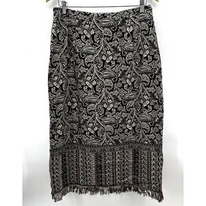 BFA Classics Womens SZ 12P Beige Tapestry Floral Fringe Rayon Skirt W1023